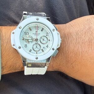 Hublot Silver and White Chronograph Watch